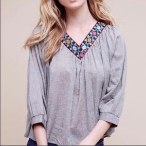 Anthropology eri+Ali embroidered blouse